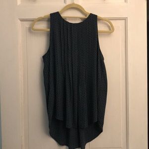 Ann Taylor green & navy scoop-neck top with pleats